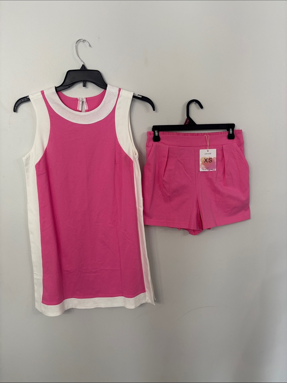 Source Unknown Pink and White Mini Dress & Shorts Set